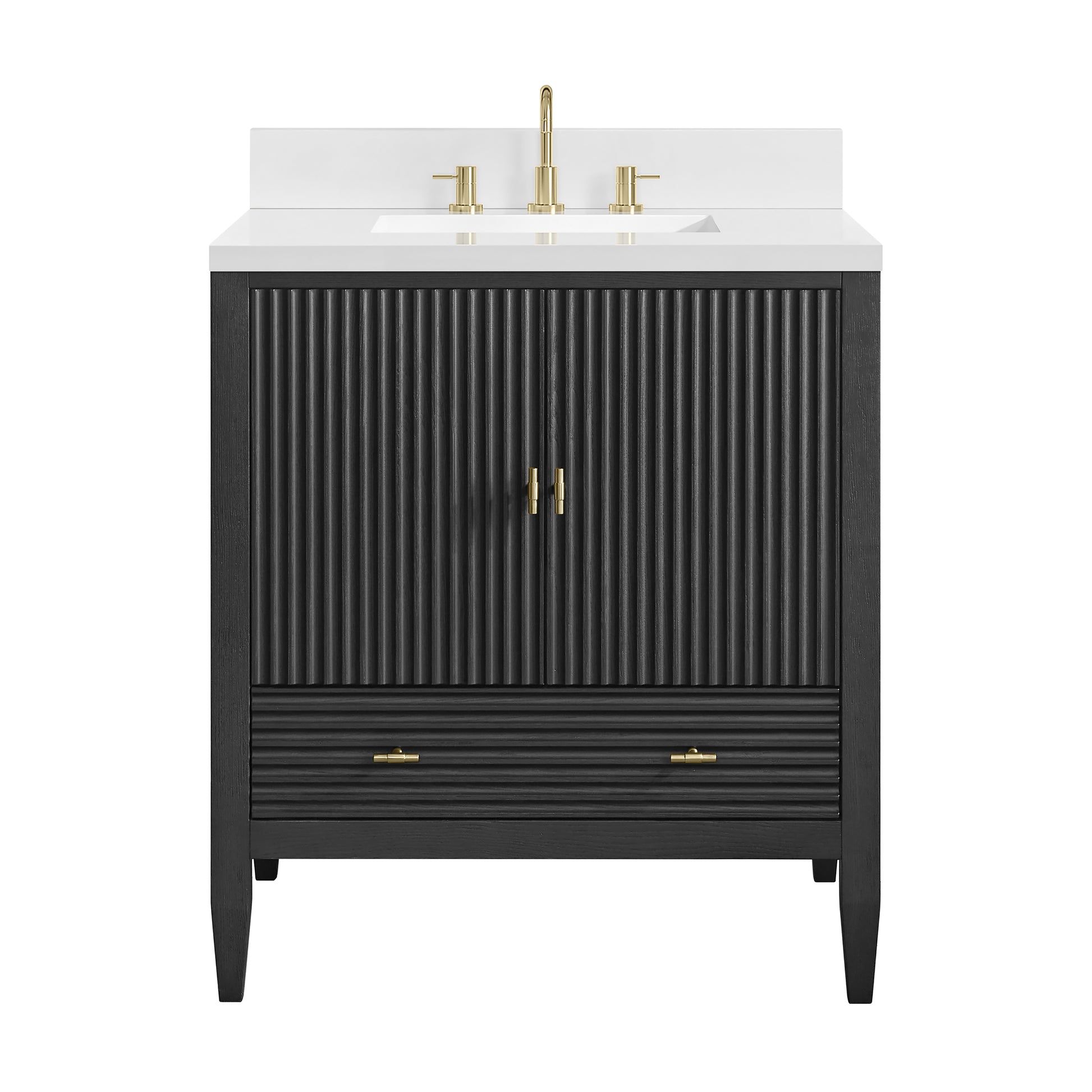Renovate for Less Atlanta Myrrin 30" Single Vanity, Carbon Oak w/ 3 CM White Zeus Silestone Top