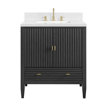 Renovate for Less Atlanta Myrrin 30" Single Vanity, Carbon Oak w/ 3 CM White Zeus Silestone Top