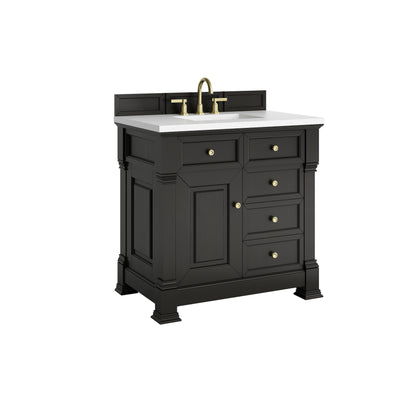 Renovate for Less Atlanta Brookfield 36" Single Vanity, Black Onyx,  w/ 3 CM White Zeus Silestone Top