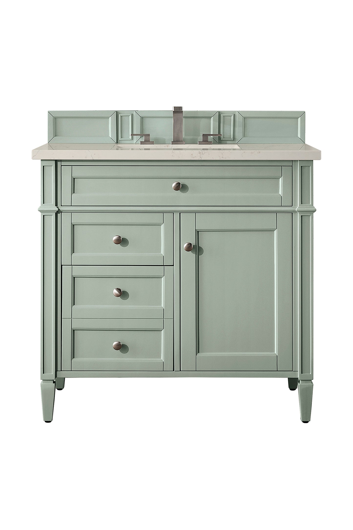 Renovate for Less Atlanta Brittany 36" Single Vanity, Sage Green, w/ 3 CM Siberian Silestone Top