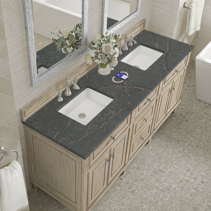Renovate for Less Atlanta Lorelai 72" Double Vanity, Whitewashed Oak w/ 3 CM Parisien Bleu Silestone Top w/FreePower Wireless Charger