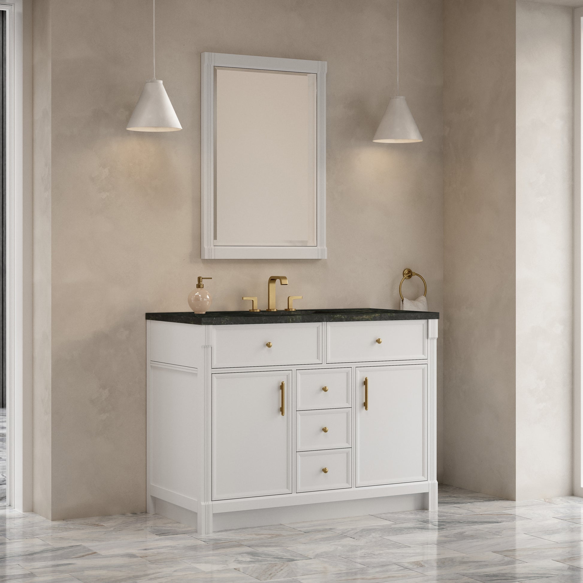 Renovate for Less Atlanta Bellshire 48" Single Vanity, Bright White w/ 3 CM Phantome Eclos Top