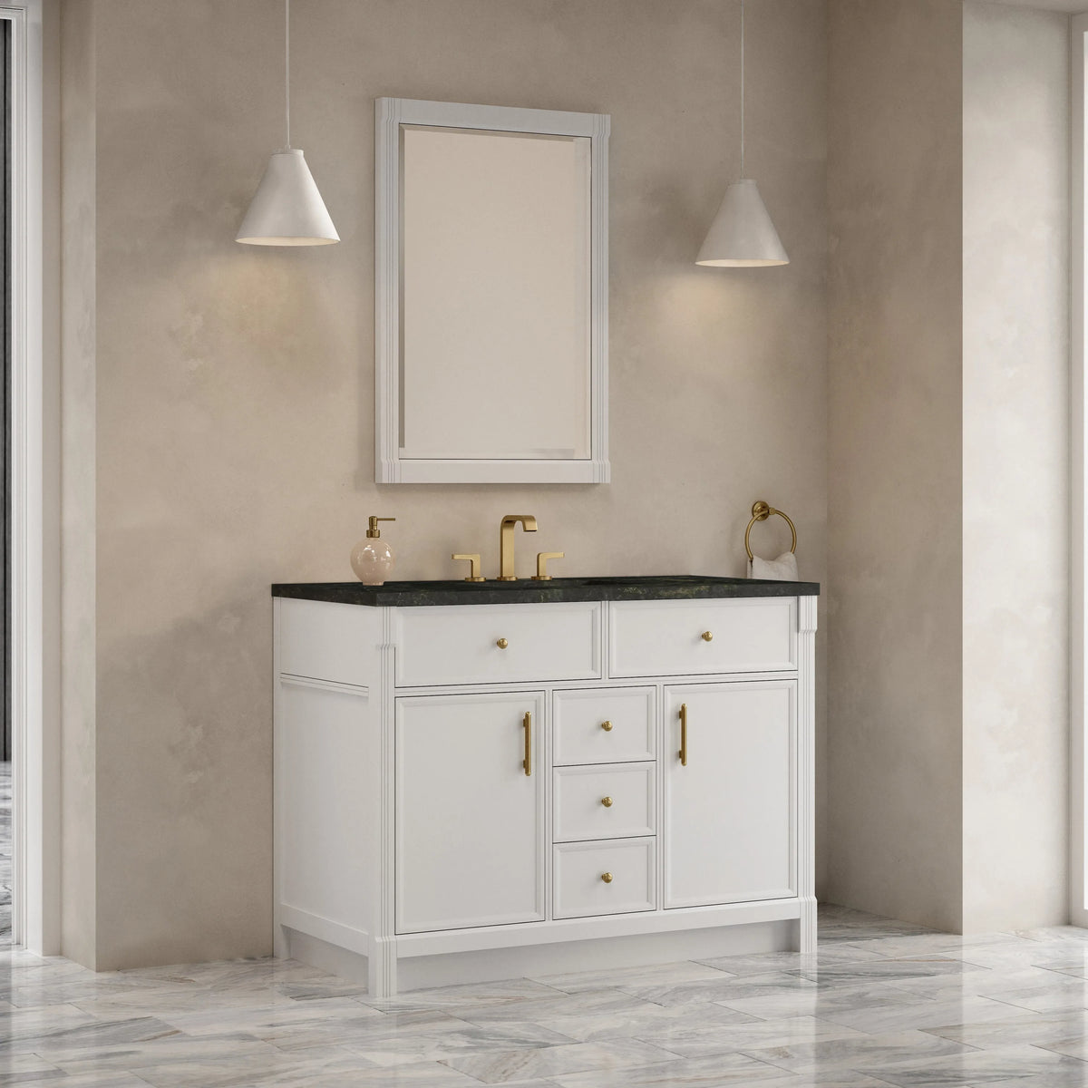 Bellshire 48" Single Vanity, Bright White w/ 3 CM Phantome Eclos Top