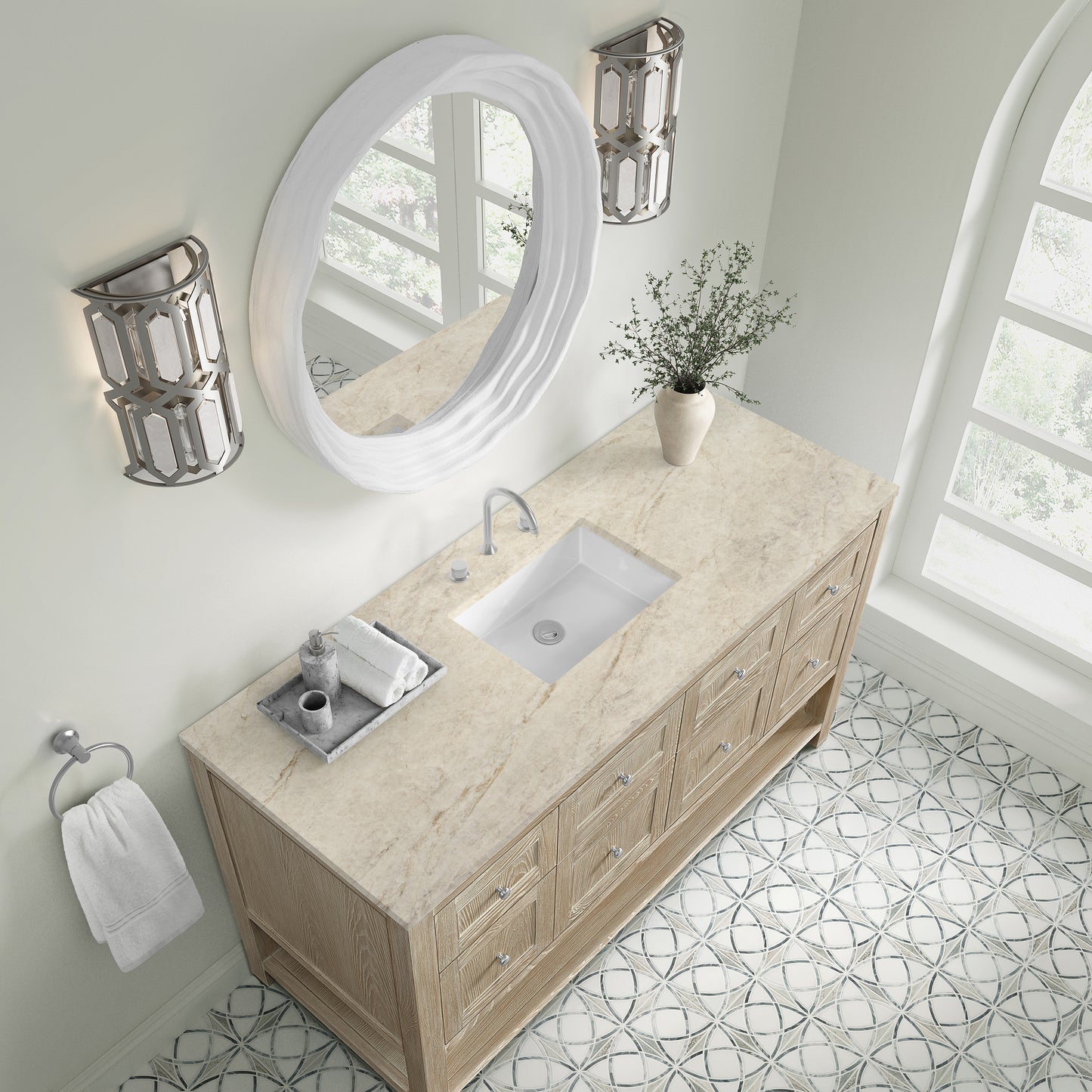 Renovate for Less Atlanta Breckenridge 60" Single Vanity, Whitewashed Oak, w/ 3 CM Tajnar Eclos Top