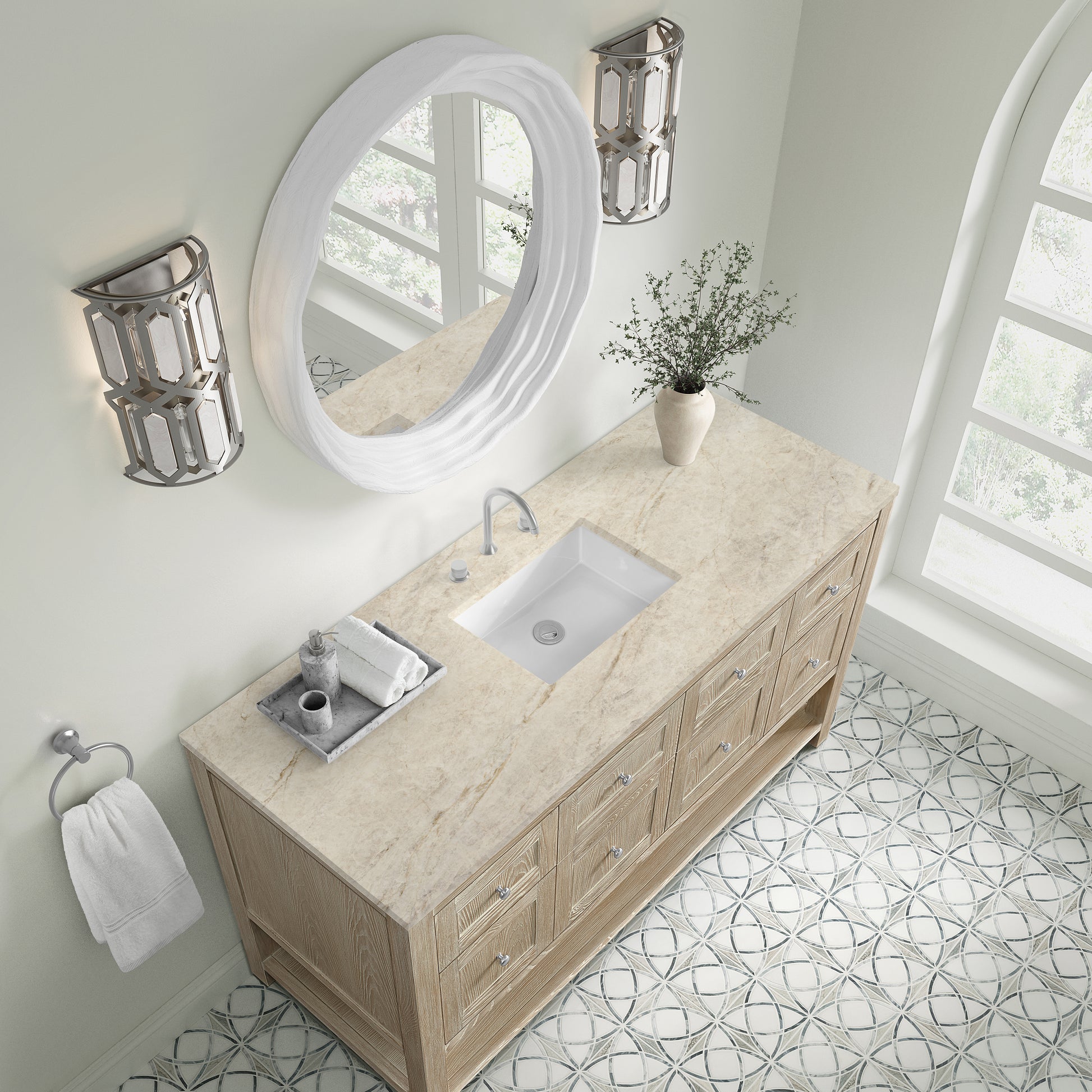Renovate for Less Atlanta Breckenridge 60" Single Vanity, Whitewashed Oak, w/ 3 CM Tajnar Eclos Top