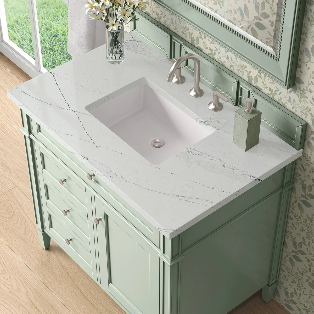 Brittany 36" Single Vanity, Sage Green w/ 3 CM Ethereal Noctis Silestone Top
