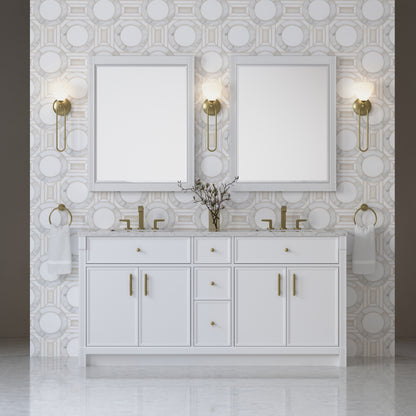 Renovate for Less Atlanta Bellshire 72" Double Vanity, Bright White w/ 3 CM Eternal Jasmine Pearl Silestone Top