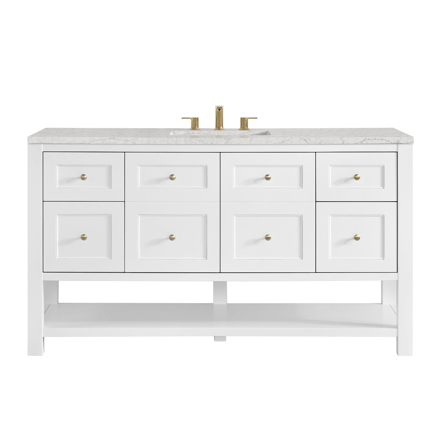 Renovate for Less Atlanta Breckenridge 60" Single Vanity, Bright White, w/ 3 CM Eternal Jasmine Pearl Silestone Top w/ FreePower Wireless Charger