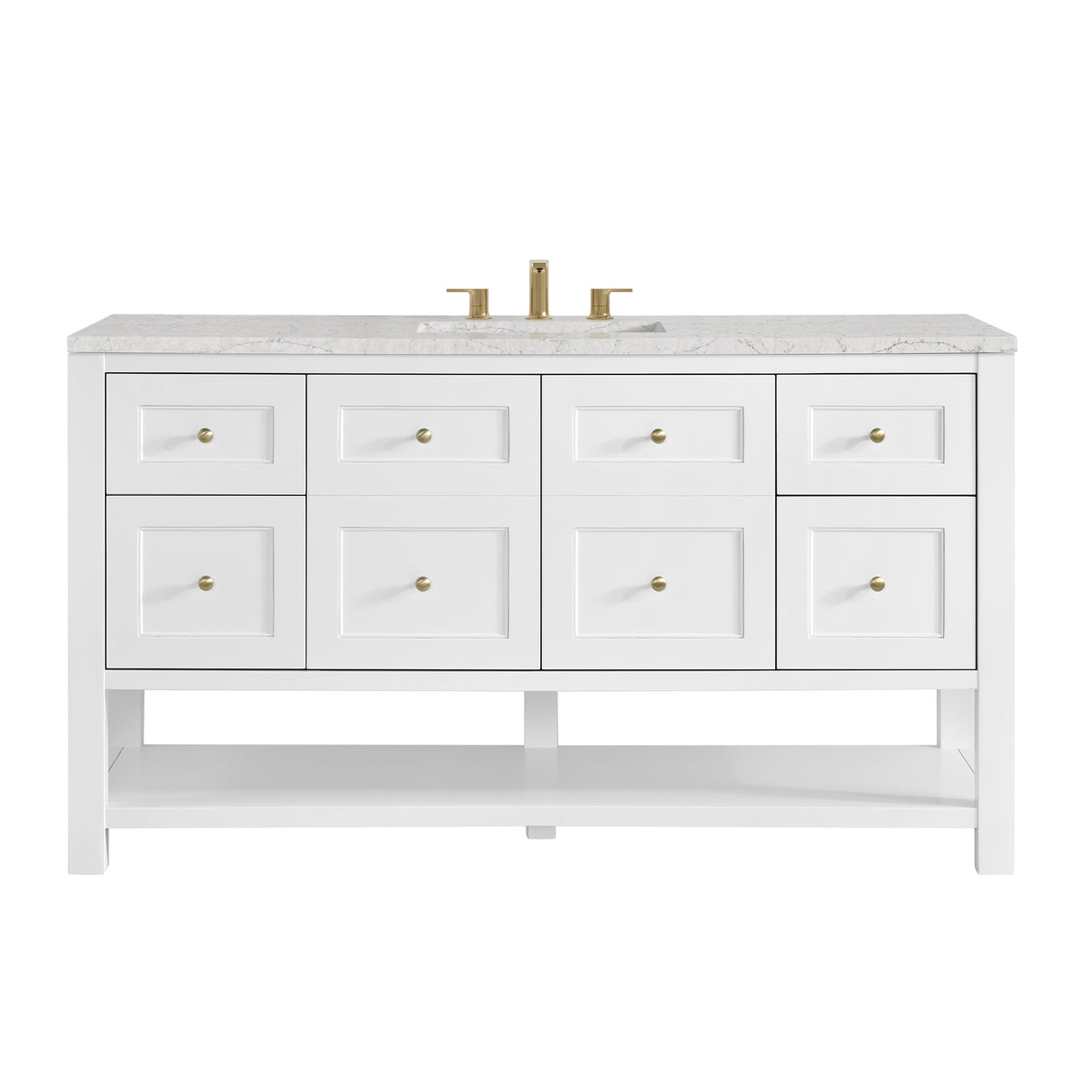 Breckenridge 60" Single Vanity, Bright White, w/ 3 CM Eternal Jasmine Pearl Quartz Top