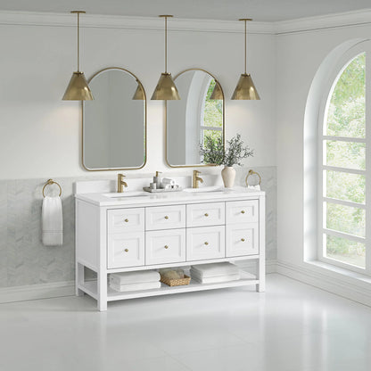 Breckenridge 60" Double Vanity, Bright White, w/ Single Hole 3 CM White Zeus Quartz Top & Backsplash