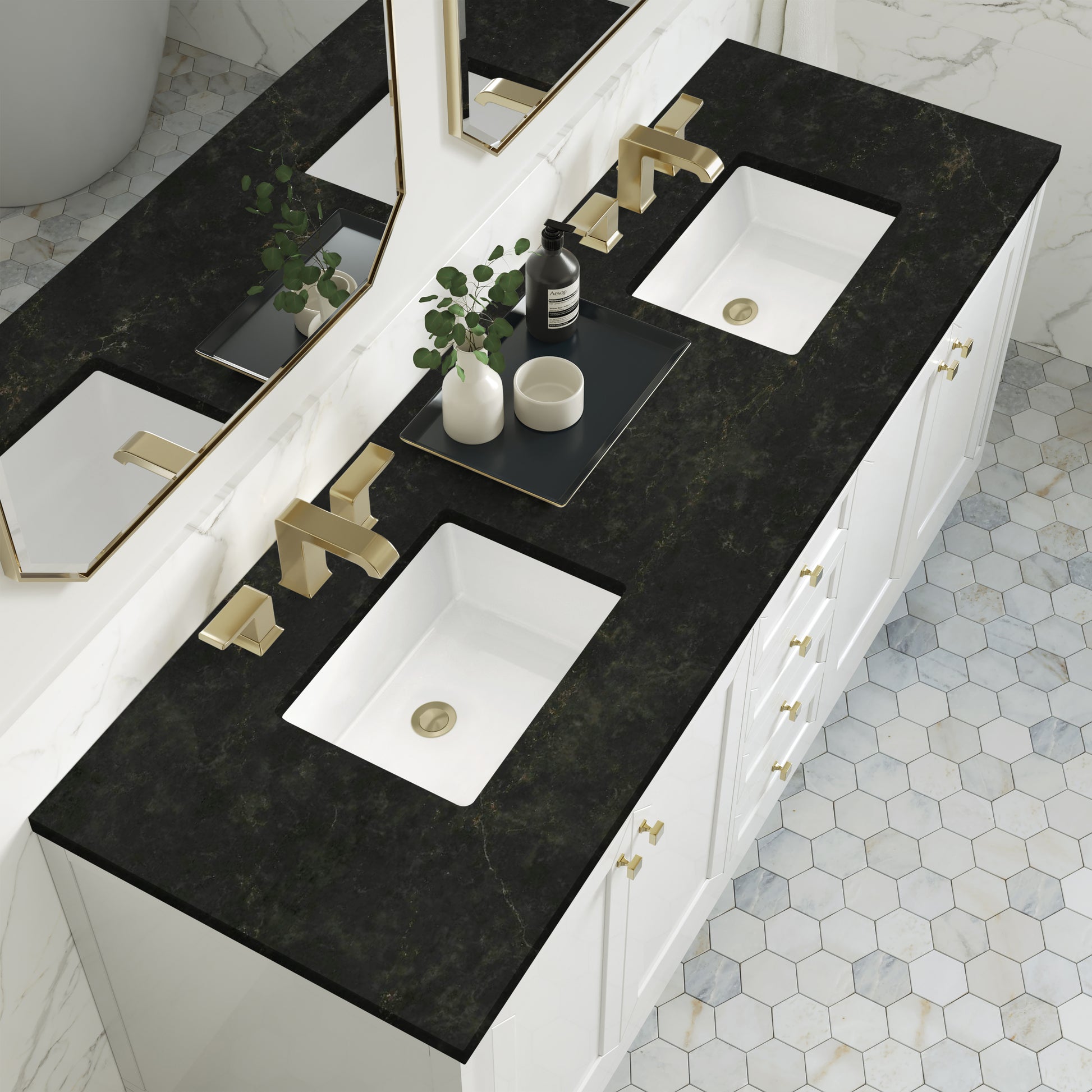Renovate for Less Atlanta Chicago 72" Double Vanity, Glossy White, w/ 3 CM Phantome Eclos Top