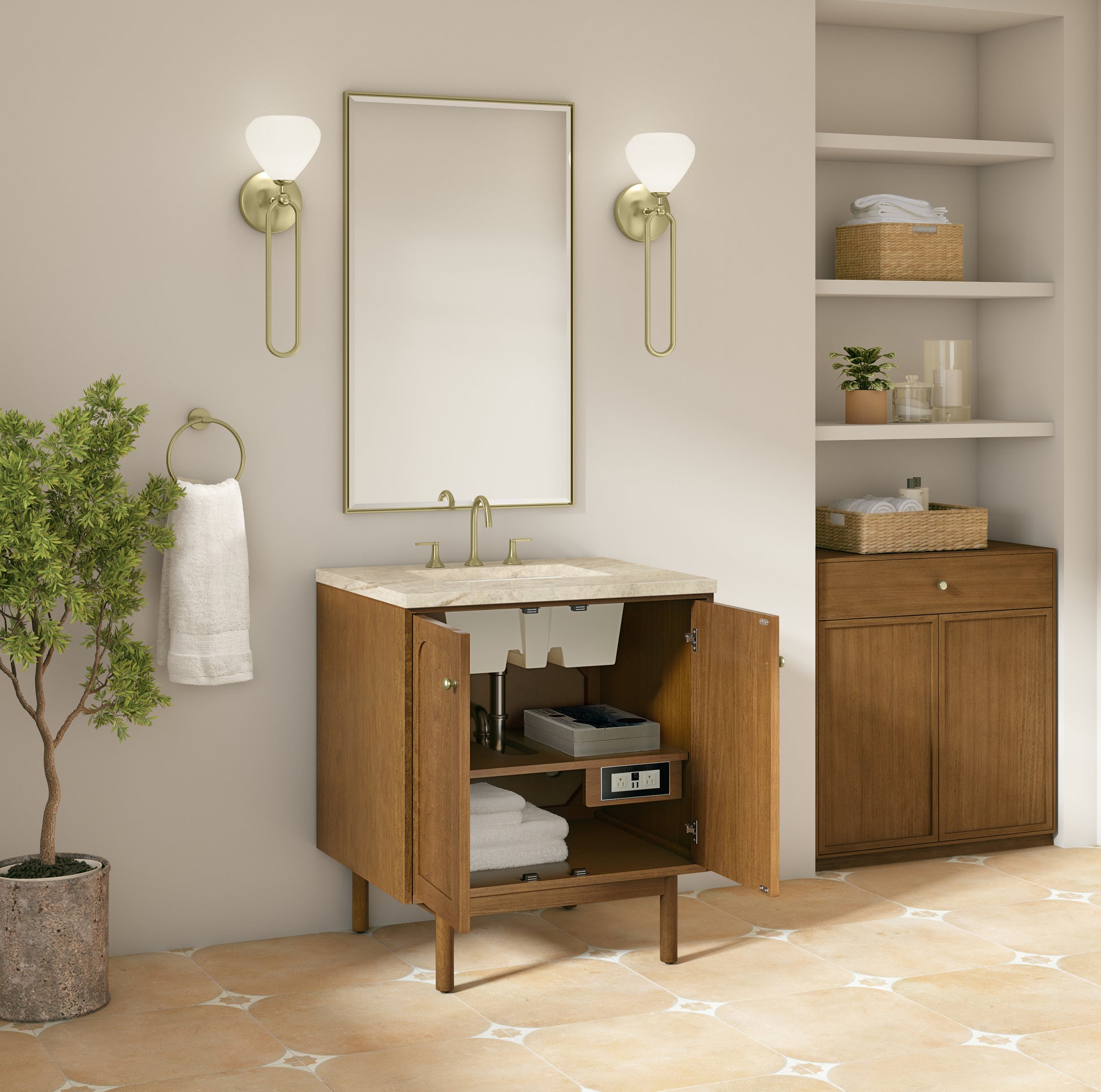 Renovate for Less Atlanta Laurent 30" Single Vanity, Honey Oak w/ 3 CM Tajnar Eclos Top