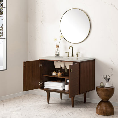 Renovate for Less Atlanta Amberly 36" Single Vanity, Mid-Century Walnut, w/ 3 CM Siberian Silestone Top