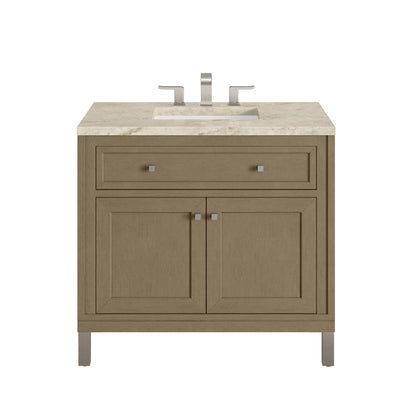 Renovate for Less Atlanta Chicago 36" Single Vanity, Walnut Whisper, w/ 3 CM Tajnar Eclos Top