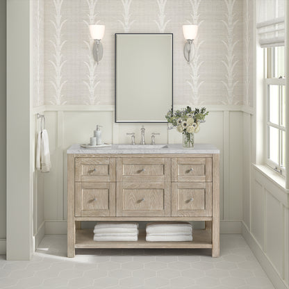 Renovate for Less Atlanta Breckenridge 48" Single Vanity, Whitewashed Oak w/ 3 CM Eternal Jasmine Pearl Silestone Top