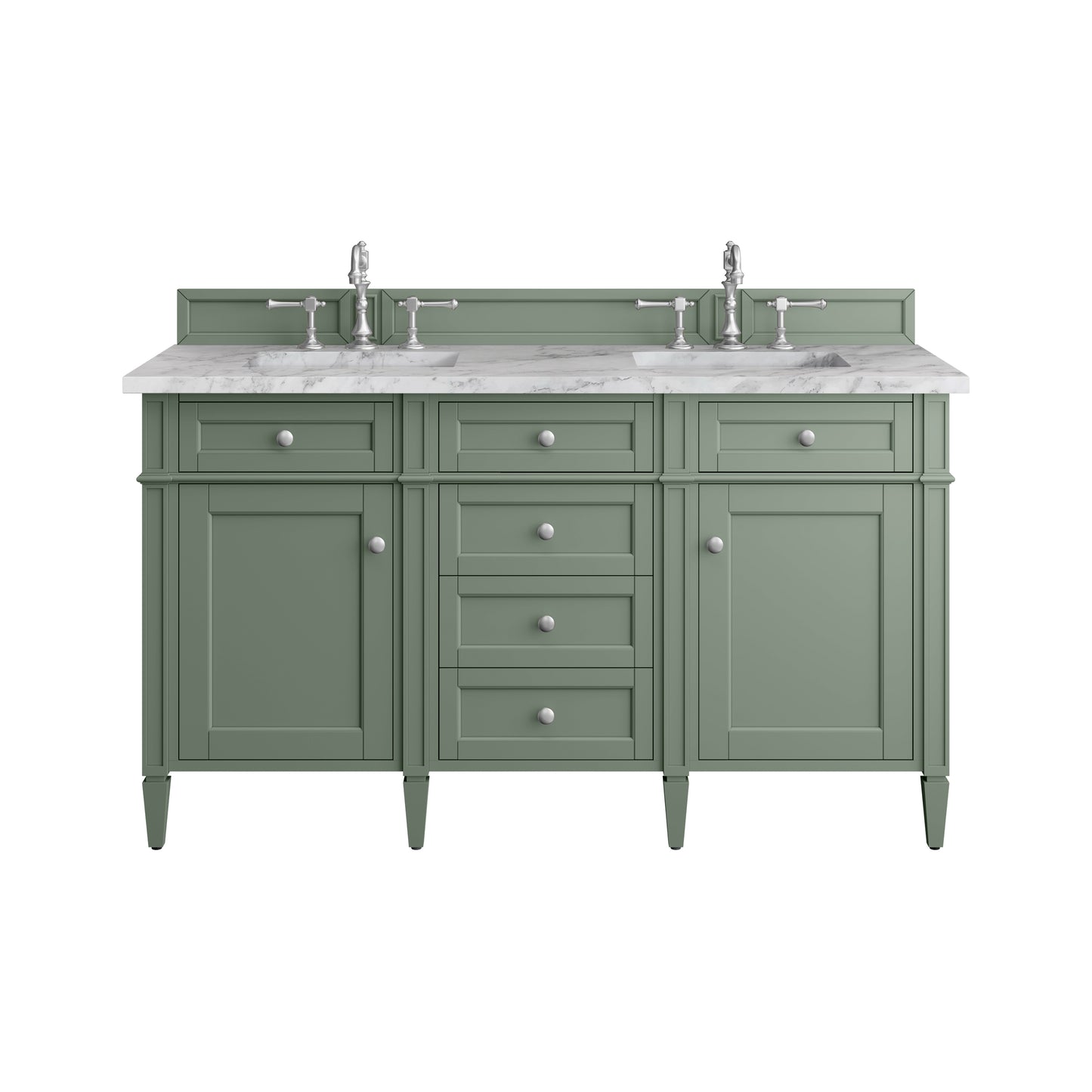 Renovate for Less Atlanta Brittany 60" Double Vanity, Smokey Celadon w/ 3 CM Carrara Marble Top