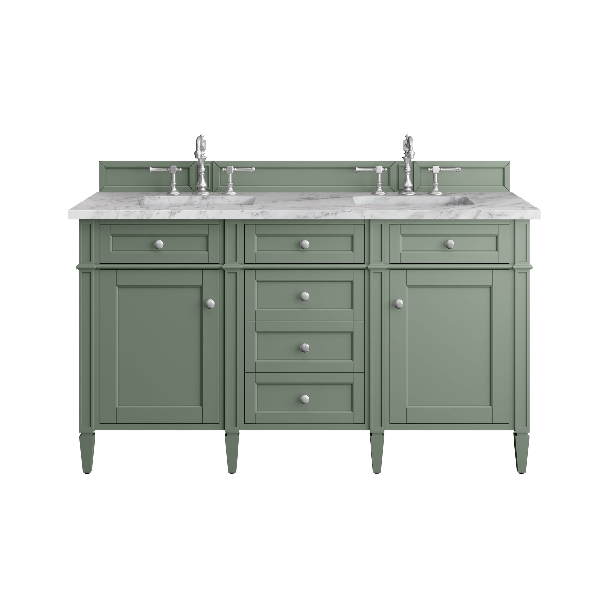 Renovate for Less Atlanta Brittany 60" Double Vanity, Smokey Celadon w/ 3 CM Carrara Marble Top