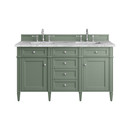 Renovate for Less Atlanta Brittany 60" Double Vanity, Smokey Celadon w/ 3 CM Carrara Marble Top