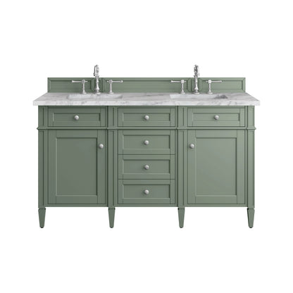 Brittany 60" Double Vanity, Smokey Celadon w/ 3 CM Carrara Marble Top