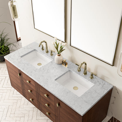 Renovate for Less Atlanta Amberly 60" Double Vanity, Mid-Century Walnut w/ 3 CM Eternal Jasmine Pearl Top