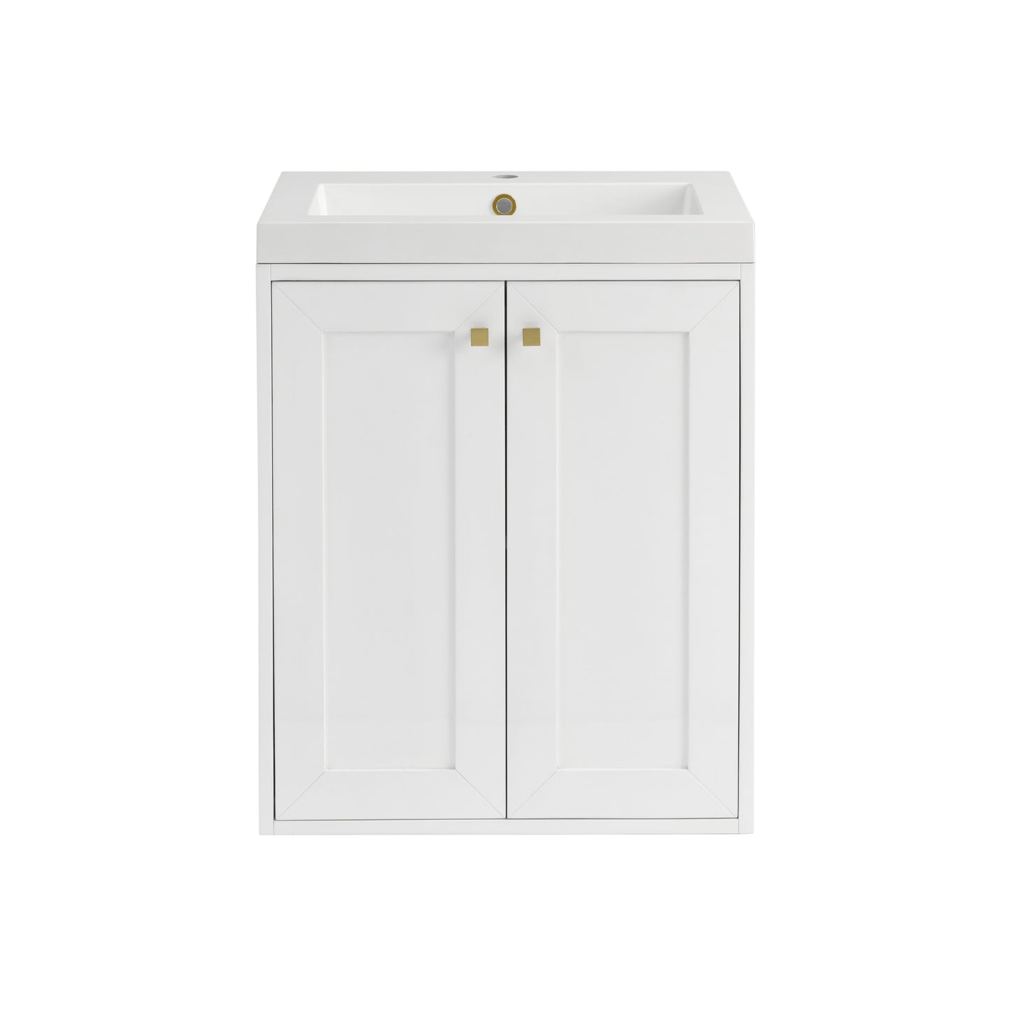 Renovate for Less Atlanta Chianti 24" Single Vanity, Glossy White, Champagne Brass, w/ White Glossy Composite Stone Top