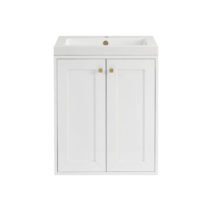 Renovate for Less Atlanta Chianti 24" Single Vanity, Glossy White, Champagne Brass, w/ White Glossy Composite Stone Top