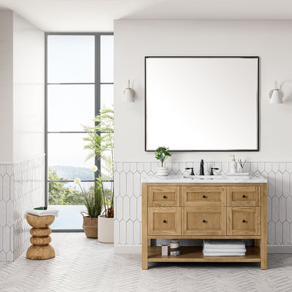 Renovate for Less Atlanta Breckenridge 48" Single Vanity, Light Natural Oak w/ 3 CM Ethereal Noctis Top w/FreePower Wireless Charger