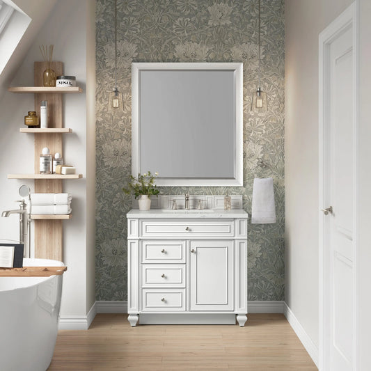 Bristol 36" Single Vanity, Bright White w/ 3 CM Ethereal Noctis Silestone Top