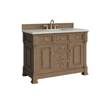 Renovate for Less Atlanta Brookfield 48" Single Vanity, Pecan w/3 CM Eternal Jasmine Pearl Silestone Top