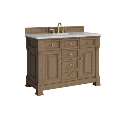 Brookfield 48" Single Vanity, Pecan w/3 CM Eternal Jasmine Pearl Silestone Top w/ FreePower Wireless Charger