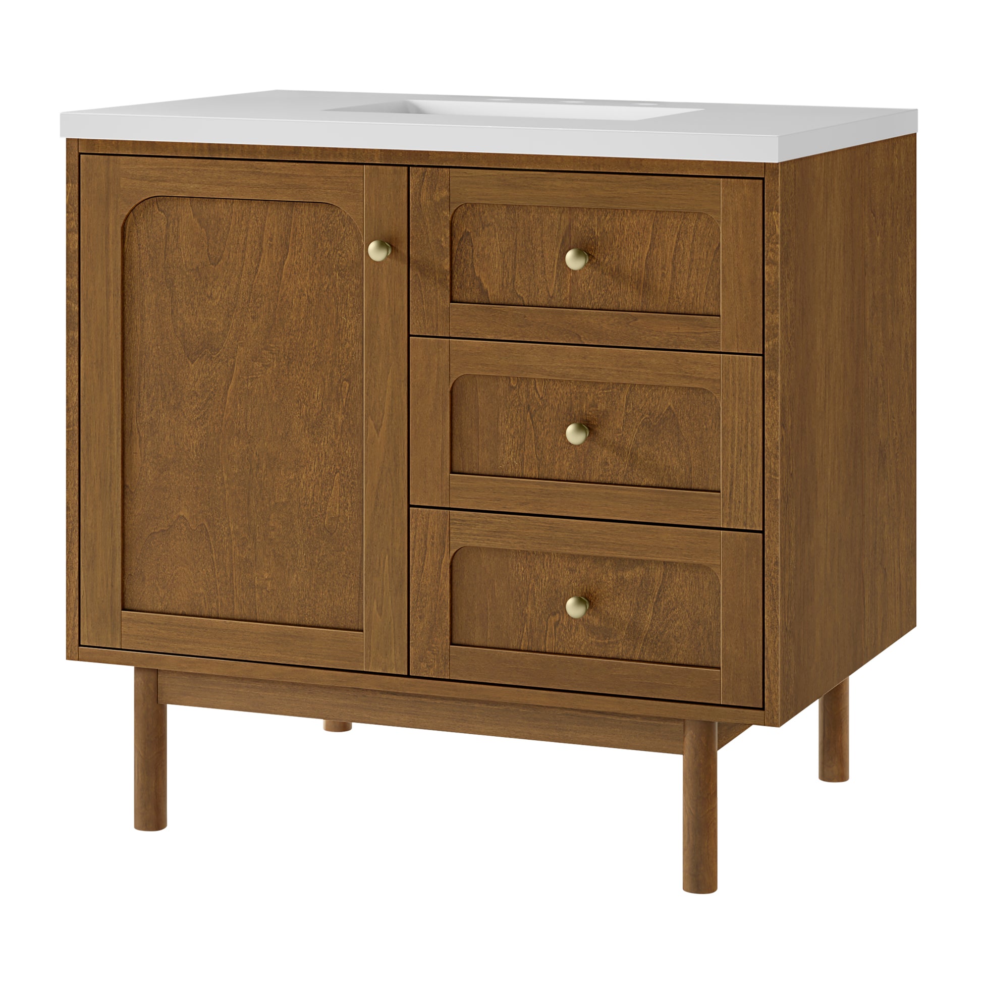 Renovate for Less Atlanta Laurent 36" Single Vanity, Honey Oak w/ 3 CM White Zeus Silestone Top