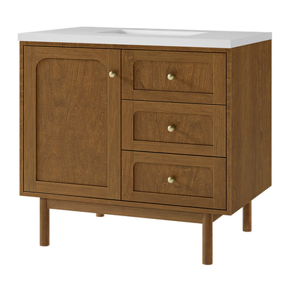 Renovate for Less Atlanta Laurent 36" Single Vanity, Honey Oak w/ 3 CM White Zeus Silestone Top