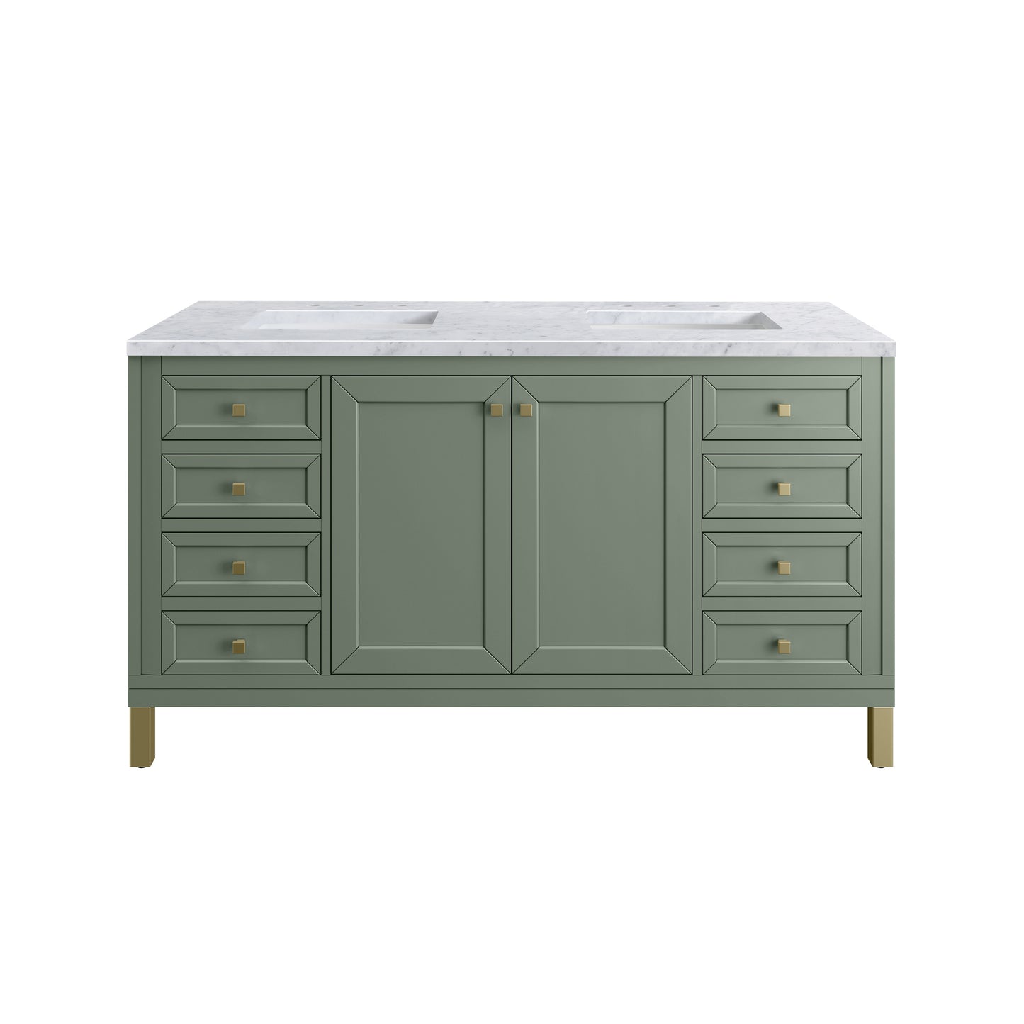 Renovate for Less Atlanta Chicago 60" Double Vanity, Smokey Celadon, w/ 3 CM Carrara Marble Top