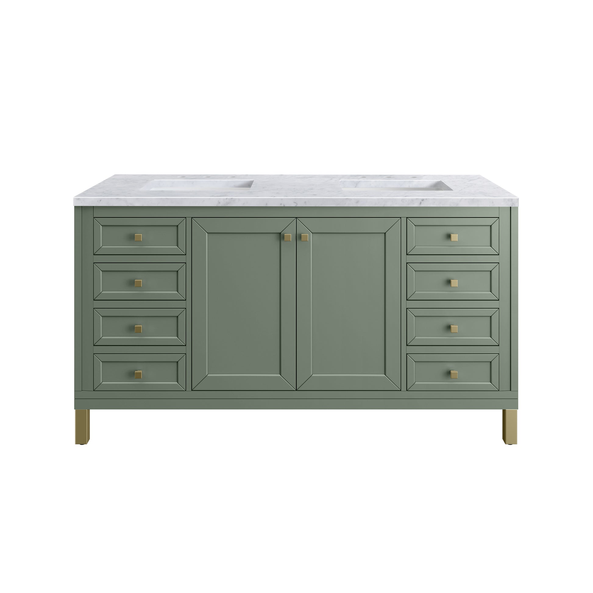 Renovate for Less Atlanta Chicago 60" Double Vanity, Smokey Celadon, w/ 3 CM Carrara Marble Top