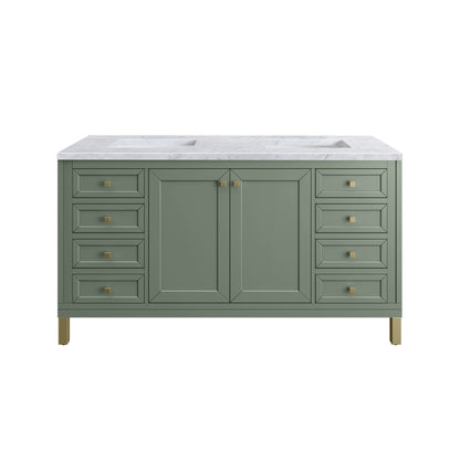 Renovate for Less Atlanta Chicago 60" Double Vanity, Smokey Celadon, w/ 3 CM Carrara Marble Top
