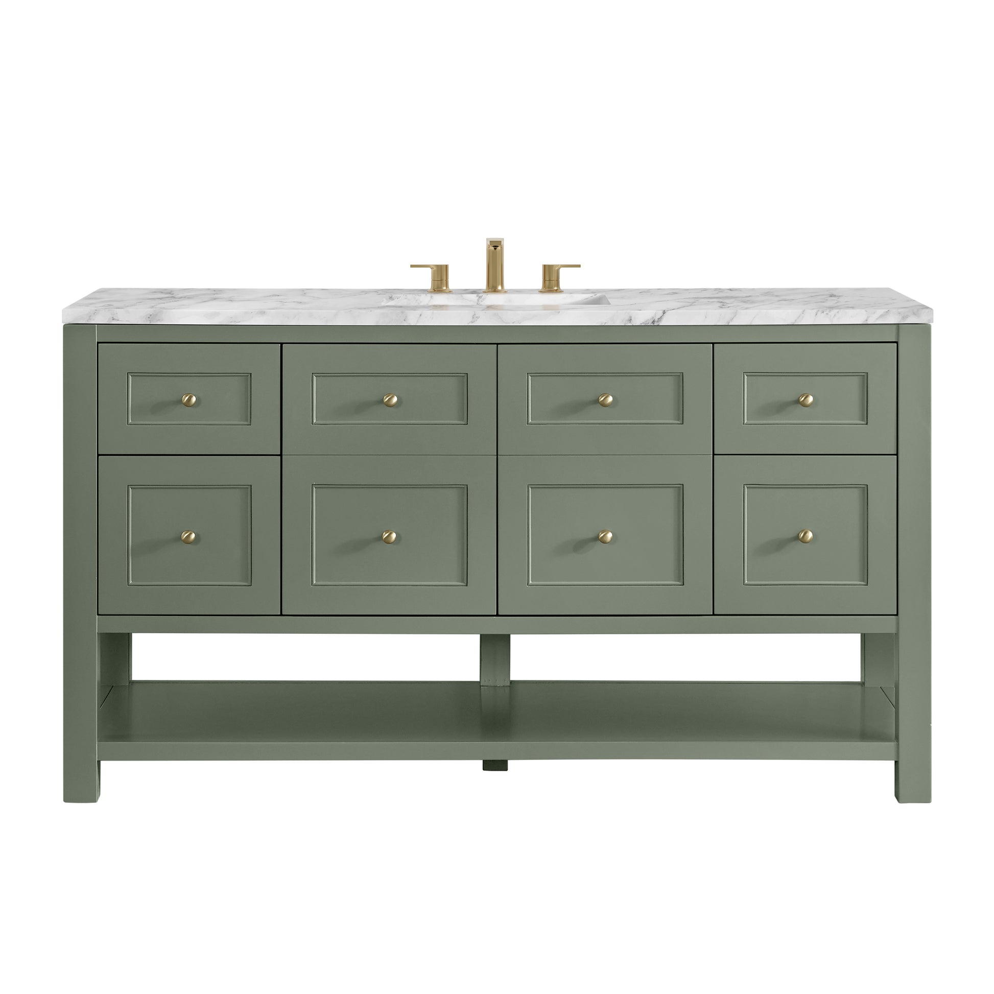 Renovate for Less Atlanta Breckenridge 60" Single Vanity, Smokey Celadon, w/ 3 CM Carrara Marble Top