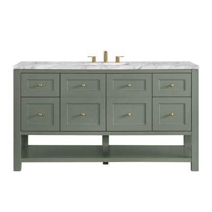 Renovate for Less Atlanta Breckenridge 60" Single Vanity, Smokey Celadon, w/ 3 CM Carrara Marble Top
