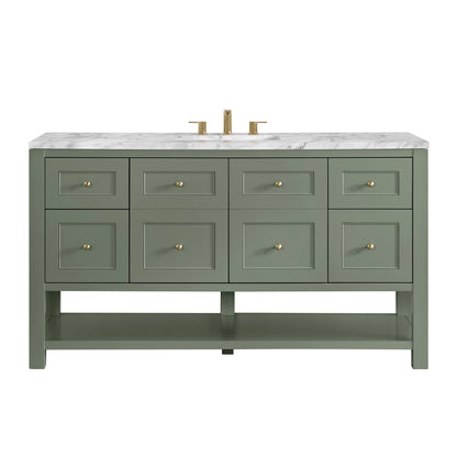 Breckenridge 60" Single Vanity, Smokey Celadon, w/ 3 CM Carrara Marble Top