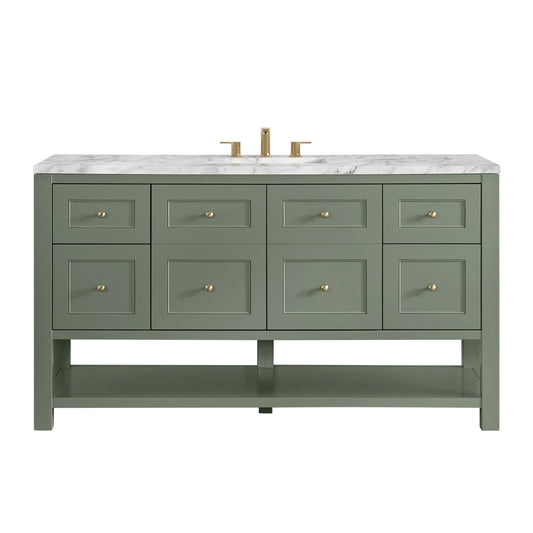 Breckenridge 60" Single Vanity, Smokey Celadon, w/ 3 CM Carrara Marble Top