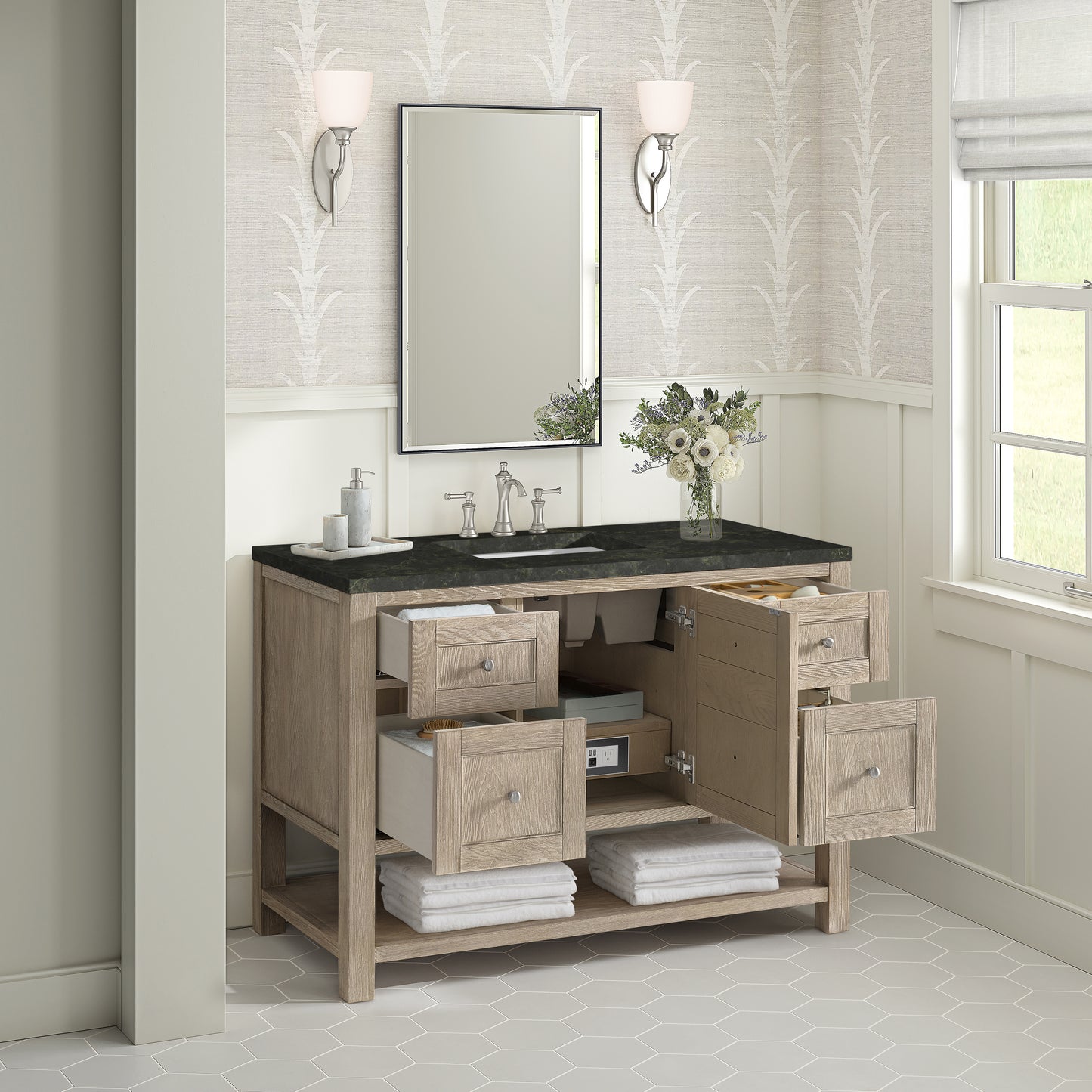 Renovate for Less Atlanta Breckenridge 48" Single Vanity, Whitewashed Oak, w/ 3 CM Phantome Eclos Top