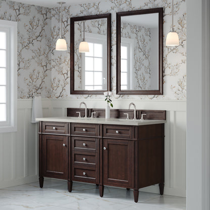 Renovate for Less Atlanta Brittany 60" Double Vanity, Burnished Mahogany, w/ 3 CM Siberian Silestone Top w/FreePower Wireless Charger