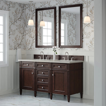 Brittany 60" Double Vanity, Burnished Mahogany, w/ 3 CM Siberian Silestone Top w/FreePower Wireless Charger