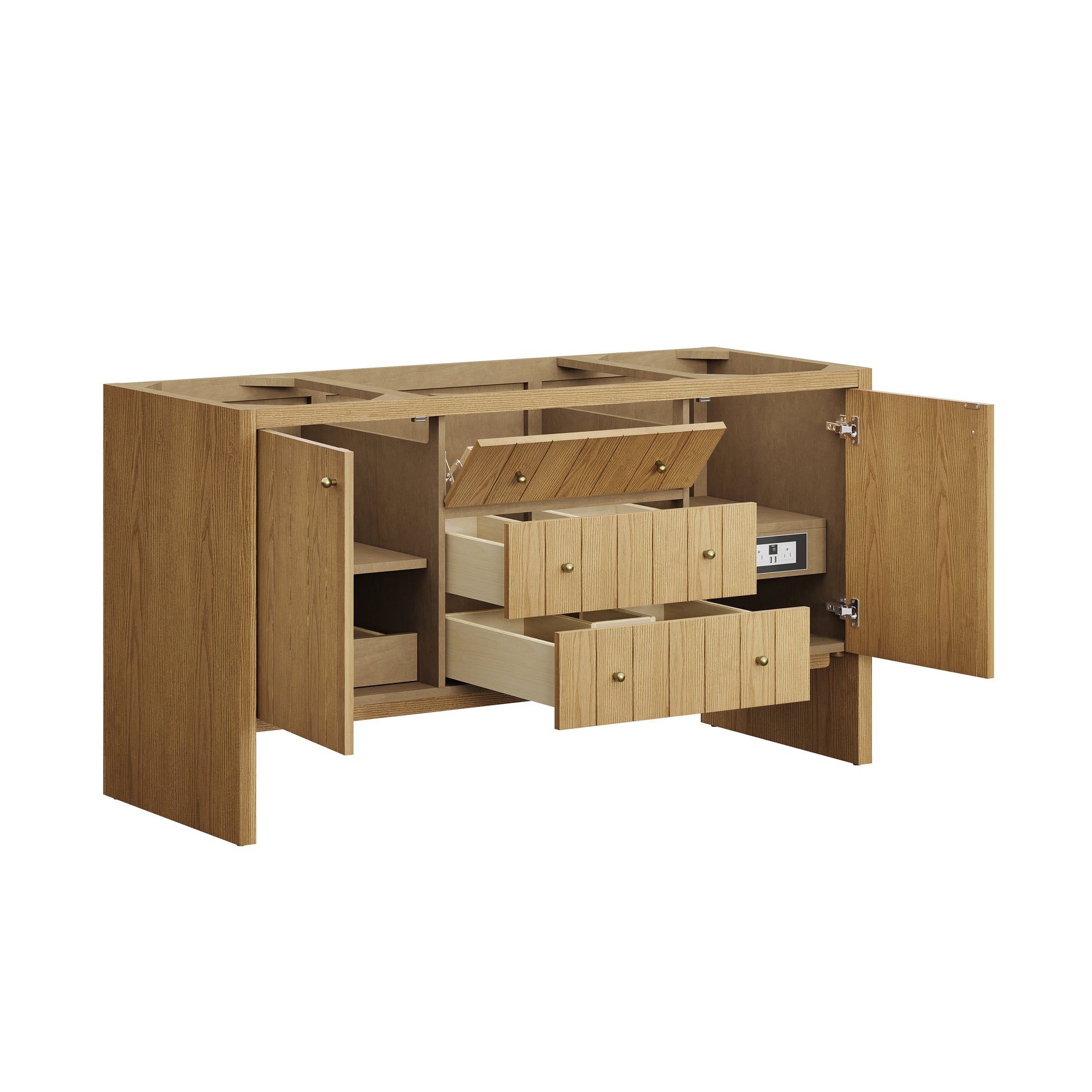 Renovate for Less Atlanta Hudson 60" Single Vanity, Light Natural Oak w/ 3 CM Victorian Silver Top