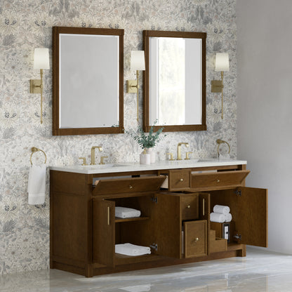 Renovate for Less Atlanta Bellshire 72" Double Vanity, Honey Oak w/ 3 CM Lime Delight Silestone Top