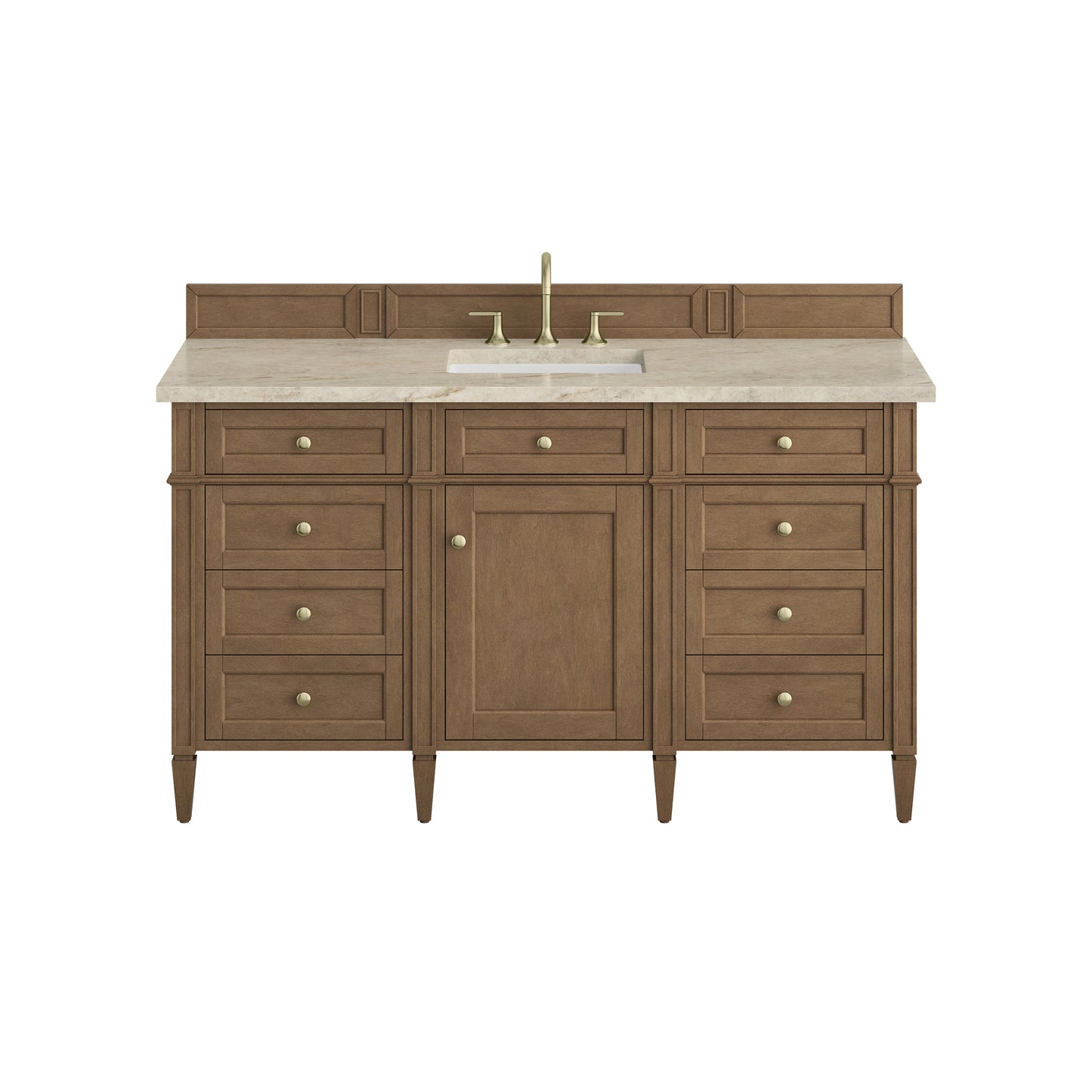 Renovate for Less Atlanta Brittany 60" Single Vanity, Pecan w/ 3 CM Tajnar Eclos Top w/FreePower Wireless Charger