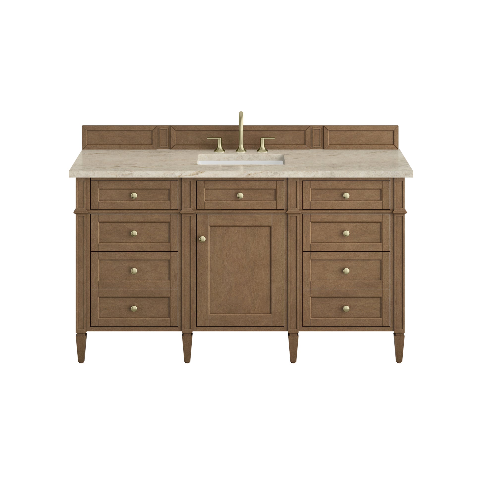 Renovate for Less Atlanta Brittany 60" Single Vanity, Pecan w/ 3 CM Tajnar Eclos Top w/FreePower Wireless Charger