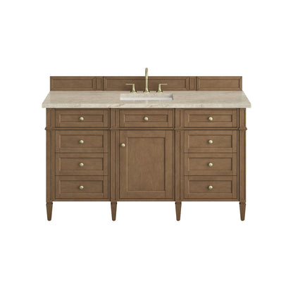 Renovate for Less Atlanta Brittany 60" Single Vanity, Pecan w/ 3 CM Tajnar Eclos Top w/FreePower Wireless Charger