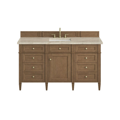 Brittany 60" Single Vanity, Pecan w/ 3 CM Tajnar Eclos Top w/FreePower Wireless Charger
