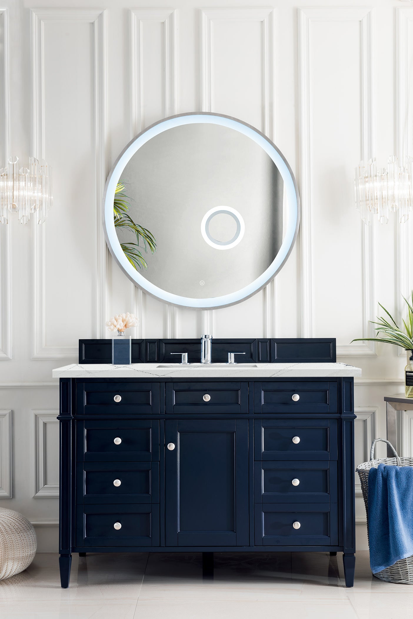 Renovate for Less Atlanta Brittany 48" Single Vanity, Victory Blue w/ 3 CM Ethereal Noctis Silestone Top w/FreePower Wireless Charger