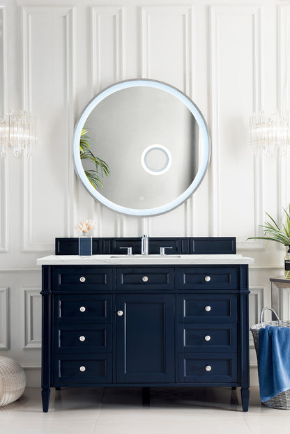 Renovate for Less Atlanta Brittany 48" Single Vanity, Victory Blue w/ 3 CM Ethereal Noctis Silestone Top w/FreePower Wireless Charger